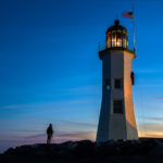 Old Scituate Lighthouse - Scituate, MA - Sunset with silhouette of Photographer