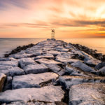 Scituate Lighthouse - Scituate, MA - Sunrise Over Cliff Rocks