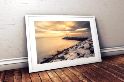 scituate_lighthouse_sunset_over_cliff_rocks_framed_large